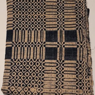 Lot 140: Antique 19th Century Dark Blue and Aged White Jacquard Coverlet