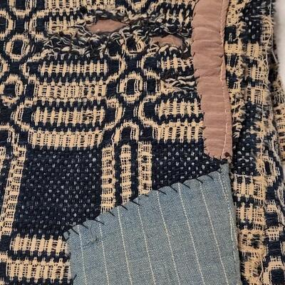 Lot 140: Antique 19th Century Dark Blue and Aged White Jacquard Coverlet