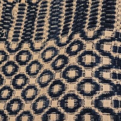 Lot 140: Antique 19th Century Dark Blue and Aged White Jacquard Coverlet