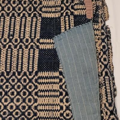 Lot 140: Antique 19th Century Dark Blue and Aged White Jacquard Coverlet