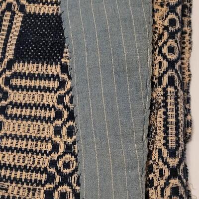 Lot 140: Antique 19th Century Dark Blue and Aged White Jacquard Coverlet