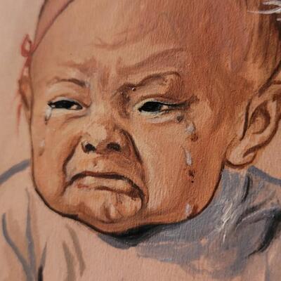 Lot 142: Vintage Crying Indiginious People Baby w/ Arrow Original Art Painting