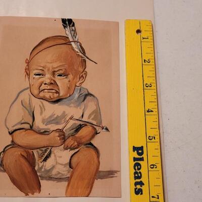 Lot 142: Vintage Crying Indiginious People Baby w/ Arrow Original Art Painting