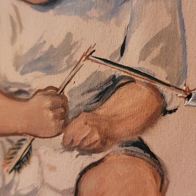 Lot 142: Vintage Crying Indiginious People Baby w/ Arrow Original Art Painting