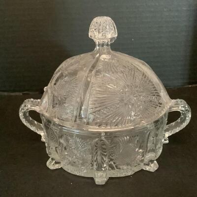 D639 Early American Paneled Thistle HIGBEE Round Candy Dish
