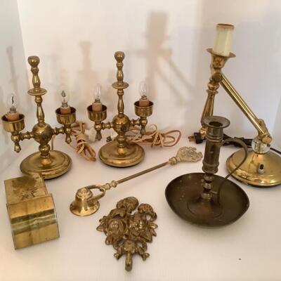 H645 Vintage Brass Lamp Lot with Misc.
