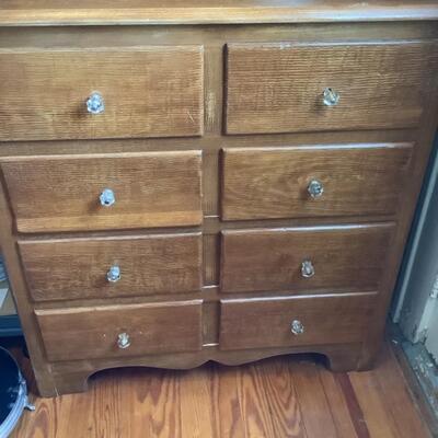 H646 Vintage Painted 2pc Stepback Cabinet with 8 Drawers Glass Knobs