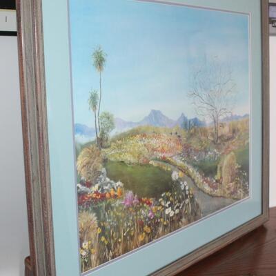 Dinah Shore Signed Framed Palm Spring Landscape Desert Lithograph Painting Print 34