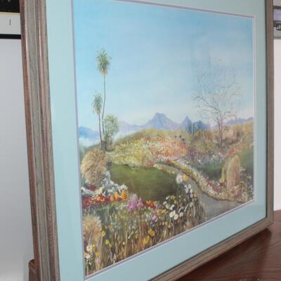 Dinah Shore Signed Framed Palm Spring Landscape Desert Lithograph Painting Print 34" x 28"