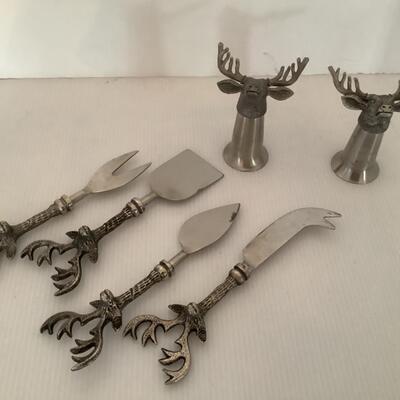 H650 Pewter Stag Shot Cups with Cheese Serving Utensils