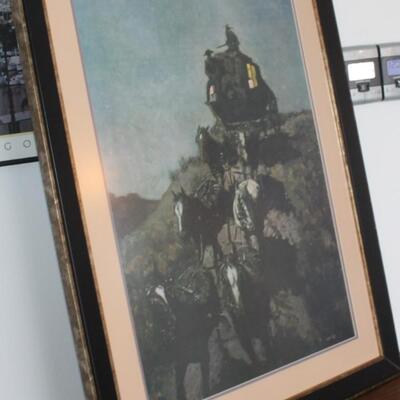 Old Stage Coach Lithograph Print Painting by Frederic Remington Framed Signed 38