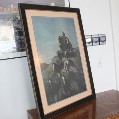 Old Stage Coach Lithograph Print Painting by Frederic Remington Framed Signed 38