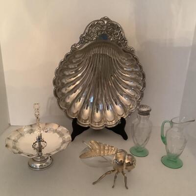 H665 Silverplate Bee Honey Pot with Shell Dish