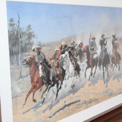 A Dash for the Timber, Lithograph Signed Print Painting Frederic Remington Framed 44" x 29" x 1"