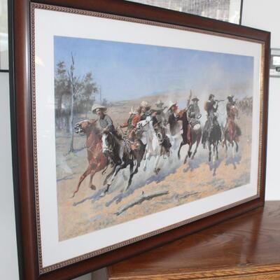 A Dash for the Timber, Lithograph Signed Print Painting Frederic Remington Framed 44