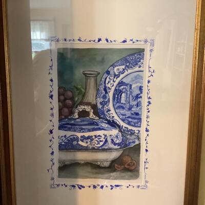 H676 Blue and White china Still Life Watercolor by Ann Bonner