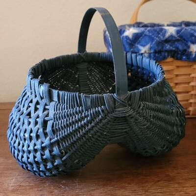 Lot 145: Vintage Basket Lot - Blue buttock basket, Woven Grapevine and County Woven Collection with Stars Liner