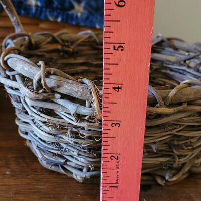 Lot 145: Vintage Basket Lot - Blue buttock basket, Woven Grapevine and County Woven Collection with Stars Liner