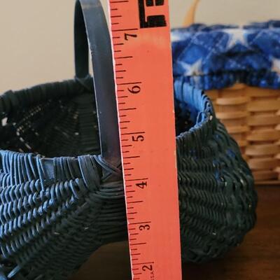 Lot 145: Vintage Basket Lot - Blue buttock basket, Woven Grapevine and County Woven Collection with Stars Liner