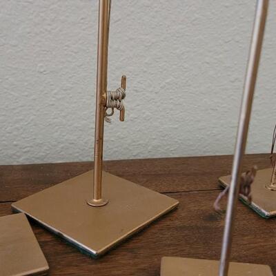Lot 149: Vintage Red, White & Blue Wood Candleholder Stars and Vintage Miniature Metal Flag Poles with Paper Flags