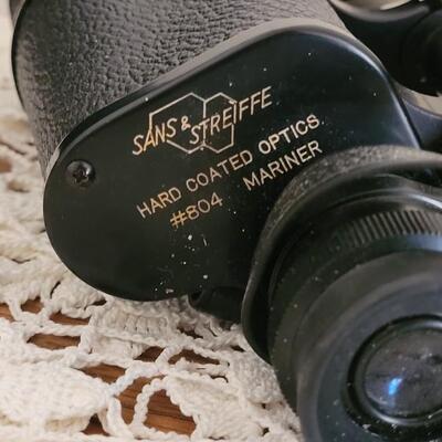 Lot 169: Vintage Sans and Streiffe Binoculars #804 with Lens Caps, Case & Book 7Ã—50mm