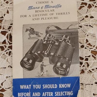 Lot 169: Vintage Sans and Streiffe Binoculars #804 with Lens Caps, Case & Book 7Ã—50mm