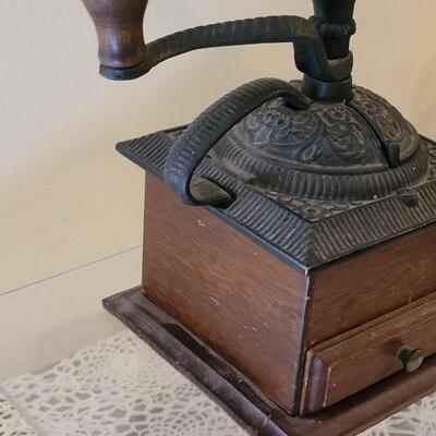 Lot 181: Antique Coffee Grinder with Ornate Cast Iron