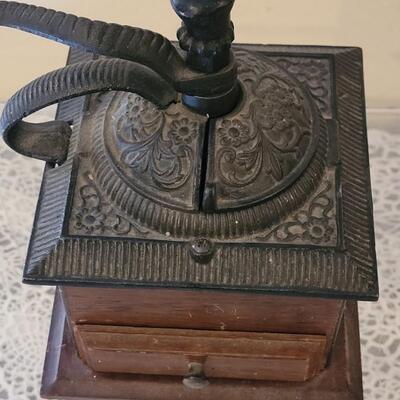 Lot 181: Antique Coffee Grinder with Ornate Cast Iron