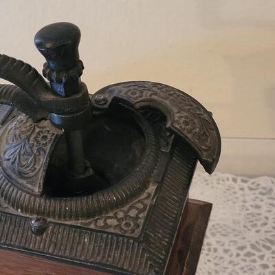 Lot 181: Antique Coffee Grinder with Ornate Cast Iron