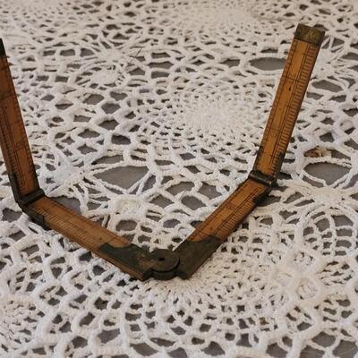 Lot 182: Antique Wood Pointer, Multi Fold Ruler and Sliding Ruler