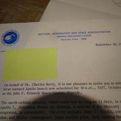 1968 National Aeronautics letterhead Manned Spacecraft - Letter from Dr. Charles Berry