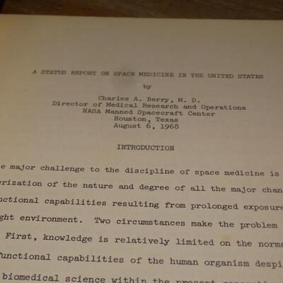 August 6, 1968 A Status Report on Space Medicine in the United States - by Charles M. Berry M.D. - Signed, 38 Pages