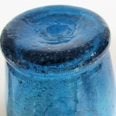 Vintage Blue Art Glass Style Pitcher, All Over Bubbles, Pontil on Bottom