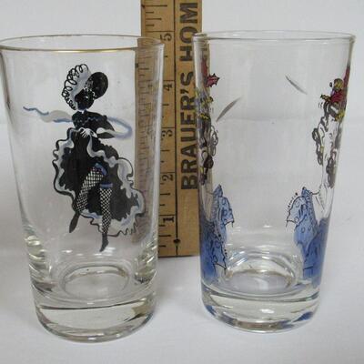 2 Older Glass Tumblers, Dancing Lady and Poor Fanny
