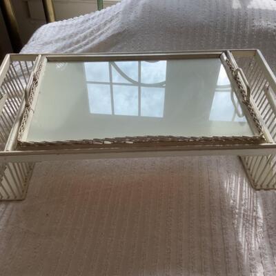 M750 Mirrored Tray with Handpainted Scalloped Dish and Dresser Jar