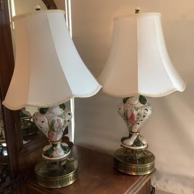 J755 Pair of Capodimonte Lamps with shades