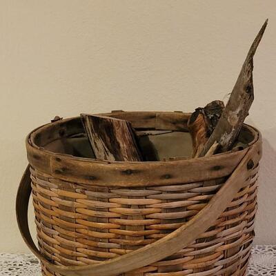 Lot 190: Antique Primitive Gathering Basket With Wood Handle & Rim