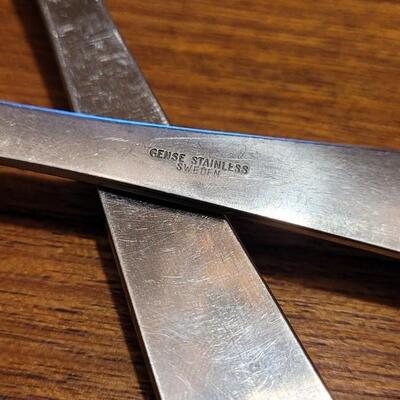 Lot 196: Mid Century Modern Teak Platter and Gense Stainless Serving Ware made in Sweden