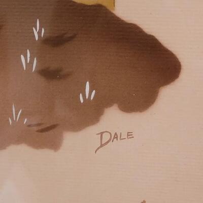 Lot 200: Vintage Print signed Dale - Woman walking by Houses