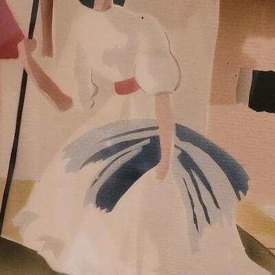 Lot 200: Vintage Print signed Dale - Woman walking by Houses