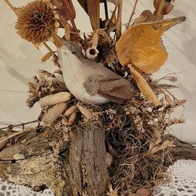 Lot 201: Vintage Wood with Dried Floral and Bird
