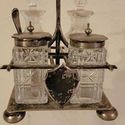 Lot 209: Antique 1800's EPNS & Crystal Cruet Set