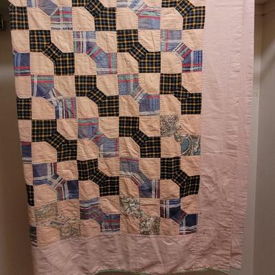 Lot 222: Antique Handmade Quilt- has some discoloration consistent with age