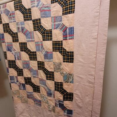 Lot 222: Antique Handmade Quilt- has some discoloration consistent with age