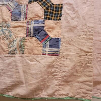 Lot 222: Antique Handmade Quilt- has some discoloration consistent with age