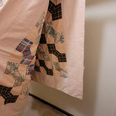 Lot 222: Antique Handmade Quilt- has some discoloration consistent with age