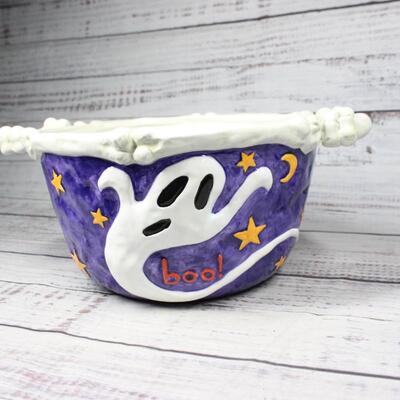 Bones & Ghost Ceramic Halloween Candy Bowl