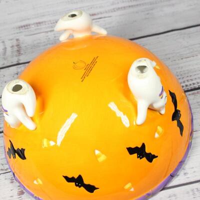 Ghosts and Bats Ceramic Halloween Candy Bowl