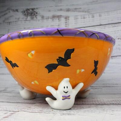 Ghosts and Bats Ceramic Halloween Candy Bowl