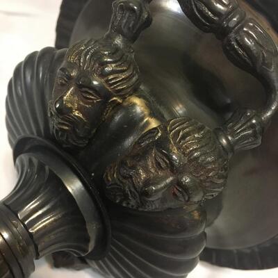 Vintage Heavy Pedestal Ornate Brass Vase Pot  Men on Each Handle